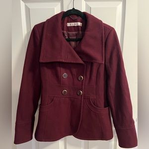 Kenneth Cole New York Maroon Pea Coat, Size 4
